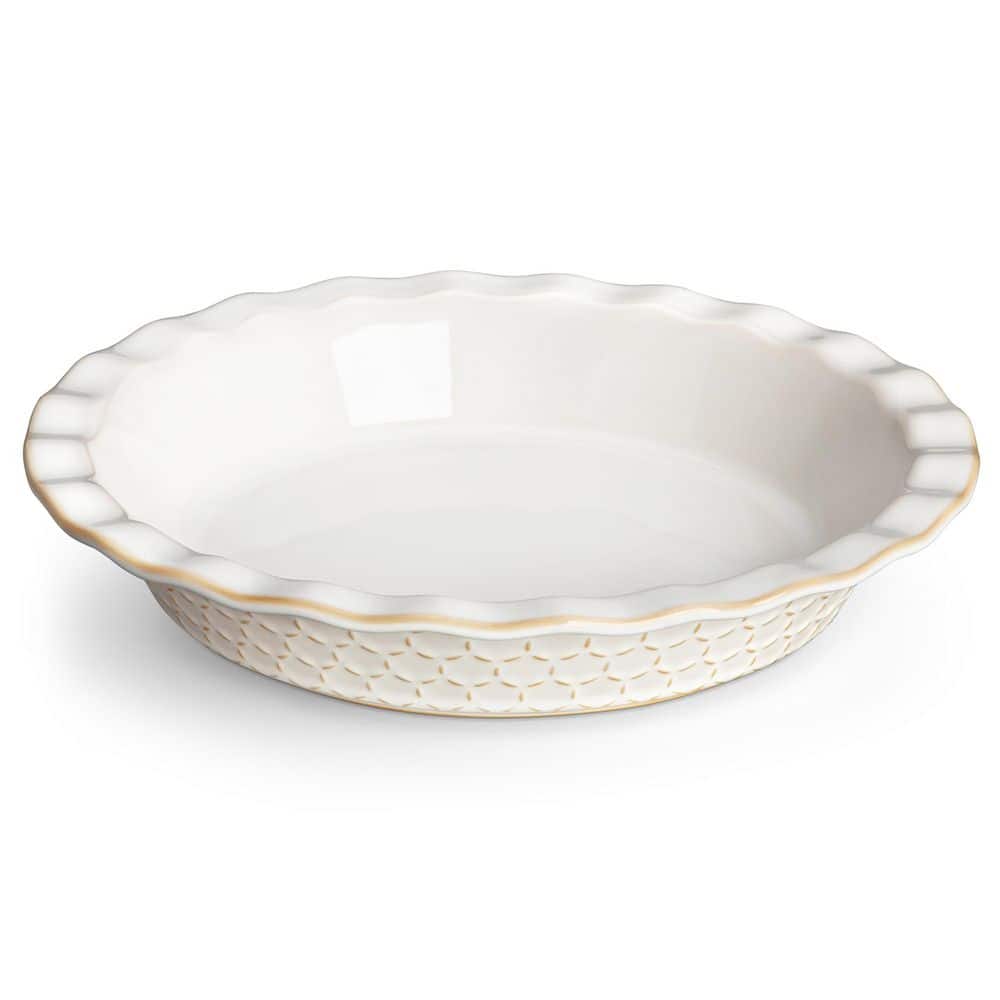 1-Piece Stoneware Pie Dish Set Ivory White Baking Dish Embossed Honeycomb Shape Pattern Bakeware - Hercitys