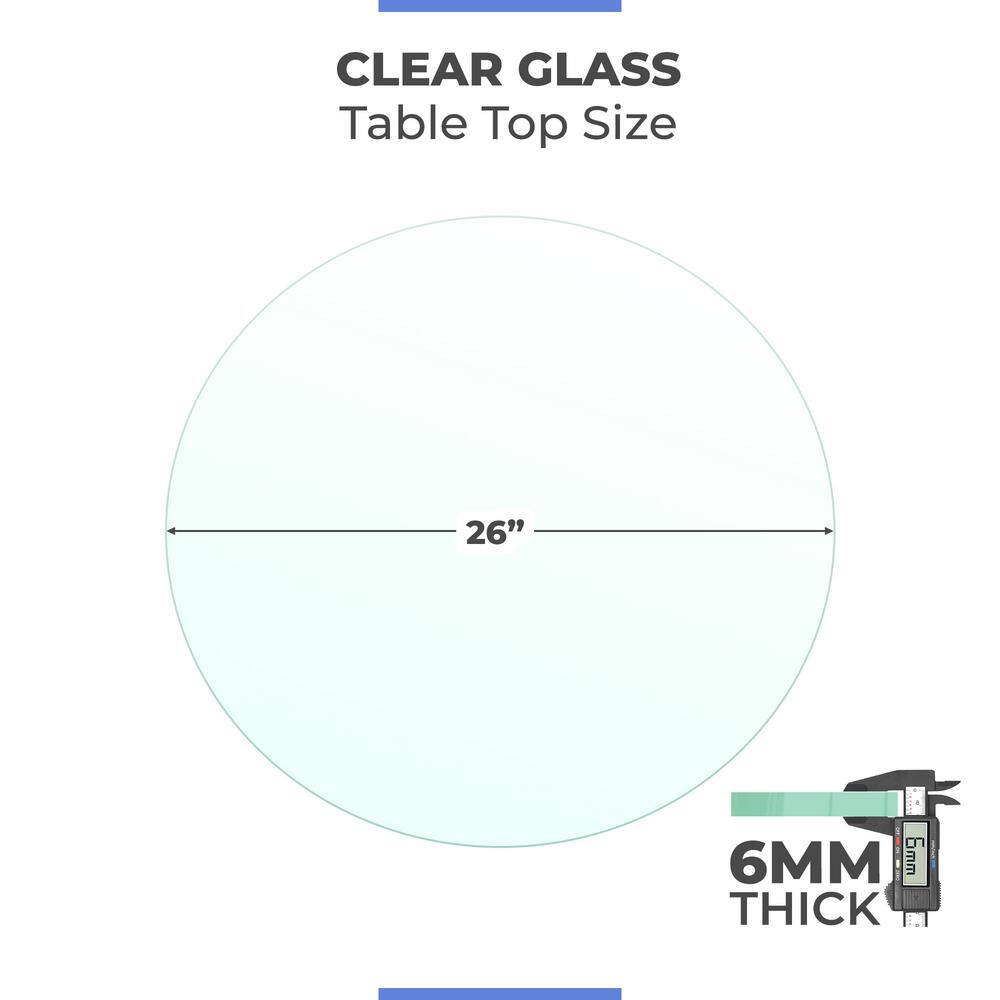 26 in. Clear Round Glass Table Top, 1/4 in. Thickness Tempered Flat Edge Polished - Hercitys