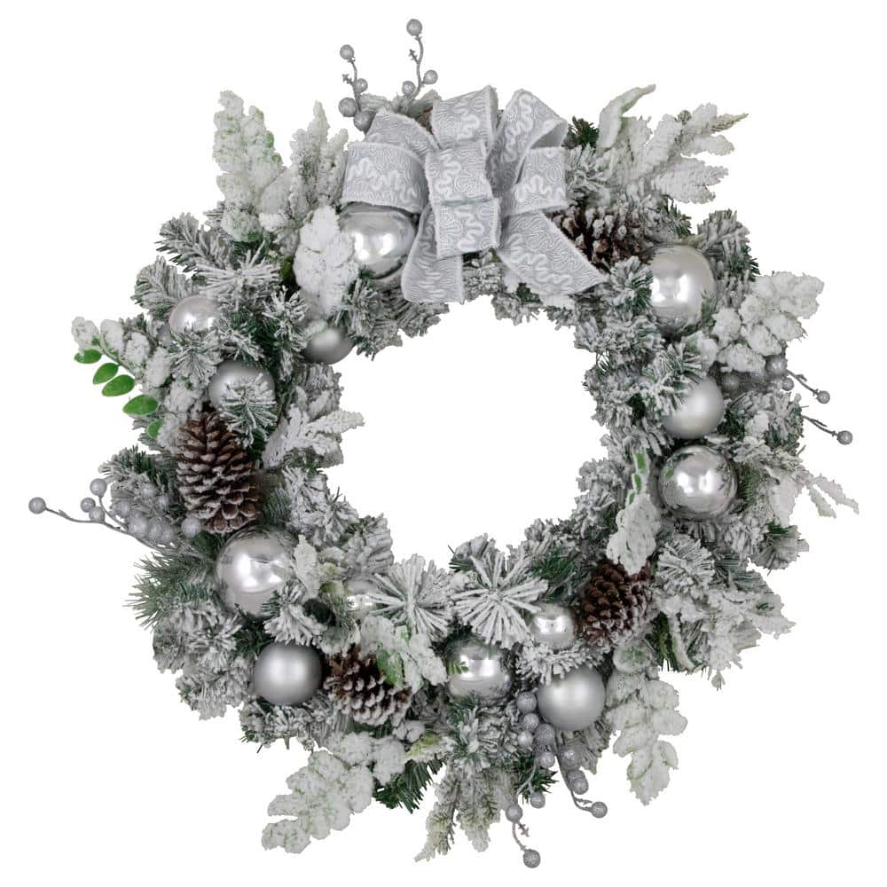 30 in. Unlit Glitter and Frosted Foliage Artificial Christmas Wreath with Bow - Hercitys