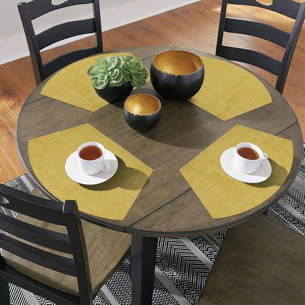 17.7 in. x 11.80 in. Gold Polyester Wedge Placemat Non-Slip Heat Resistant Woven Vinyl Table Mats (Set of 4) - Hercitys