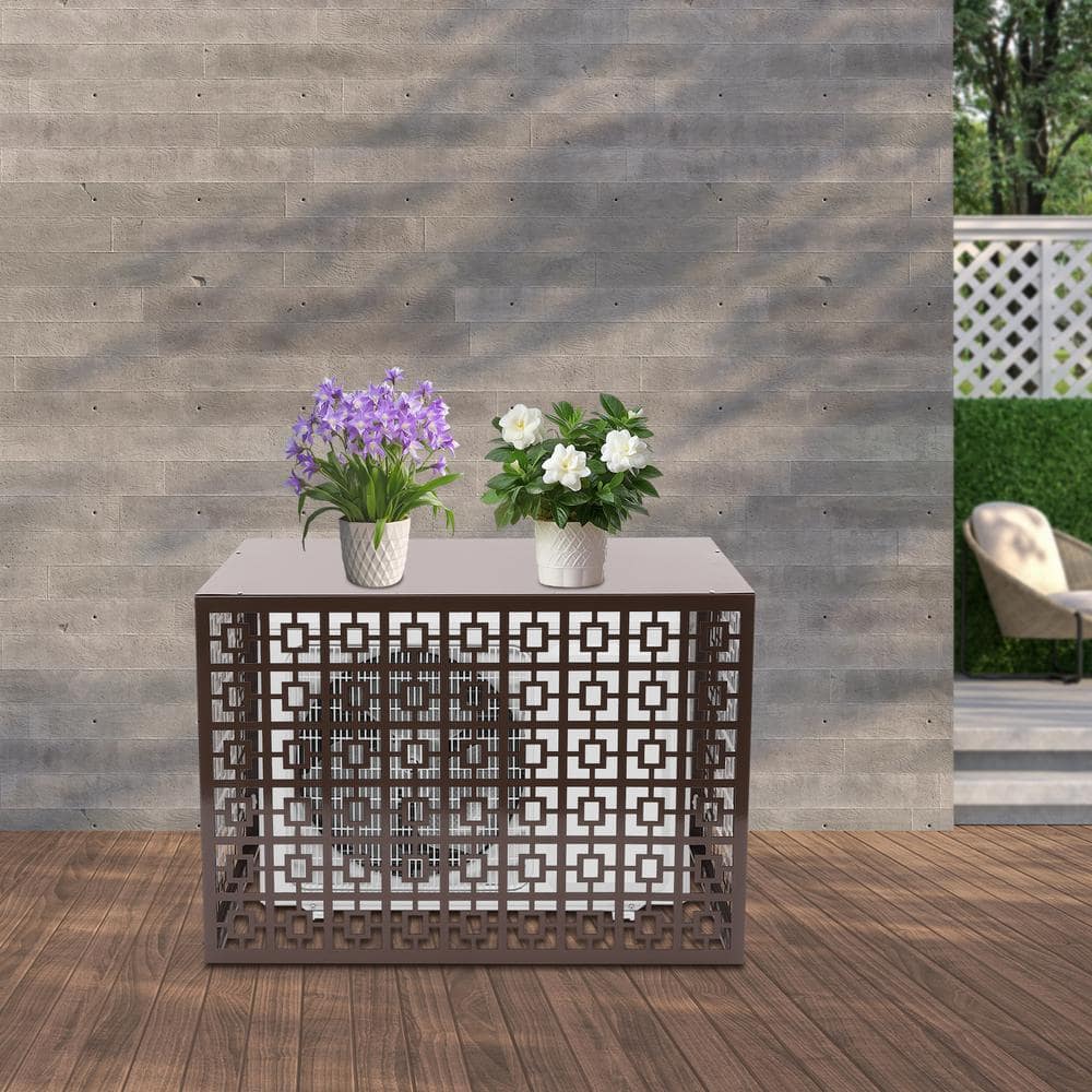43.31 in. x 21.65 in. x 31.5 in. Brown Aluminium Alloy Outdoor Garden Fence Air Conditioner Fence Privacy Fence Cover - Hercitys