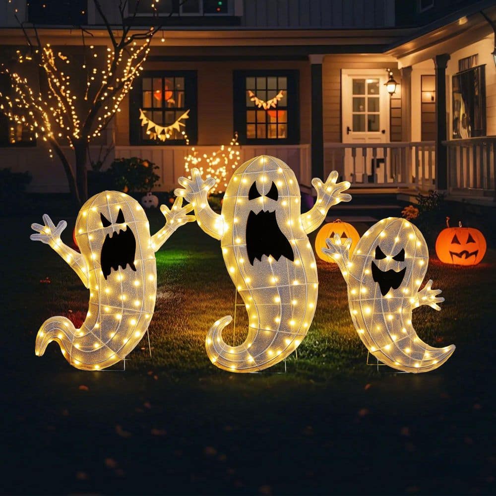 41.75 in. H Lighted Halloween 2. 5D Ghosts Family Outdoor Decor with 200 Warm white LED Lights（Set of 3） - Hercitys
