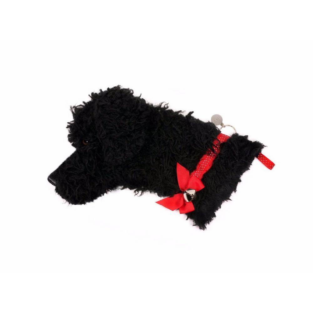 22 in. Curly Black Dog Faux Fur Fabric Christmas Stocking - Hercitys