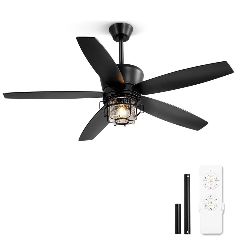 52 in. Outdoor Black Waterproof Ceiling Fan with Lights and Remote Control, 6-speeds, 3-CCT, Downrod Mmount/Angled Mount - Hercitys