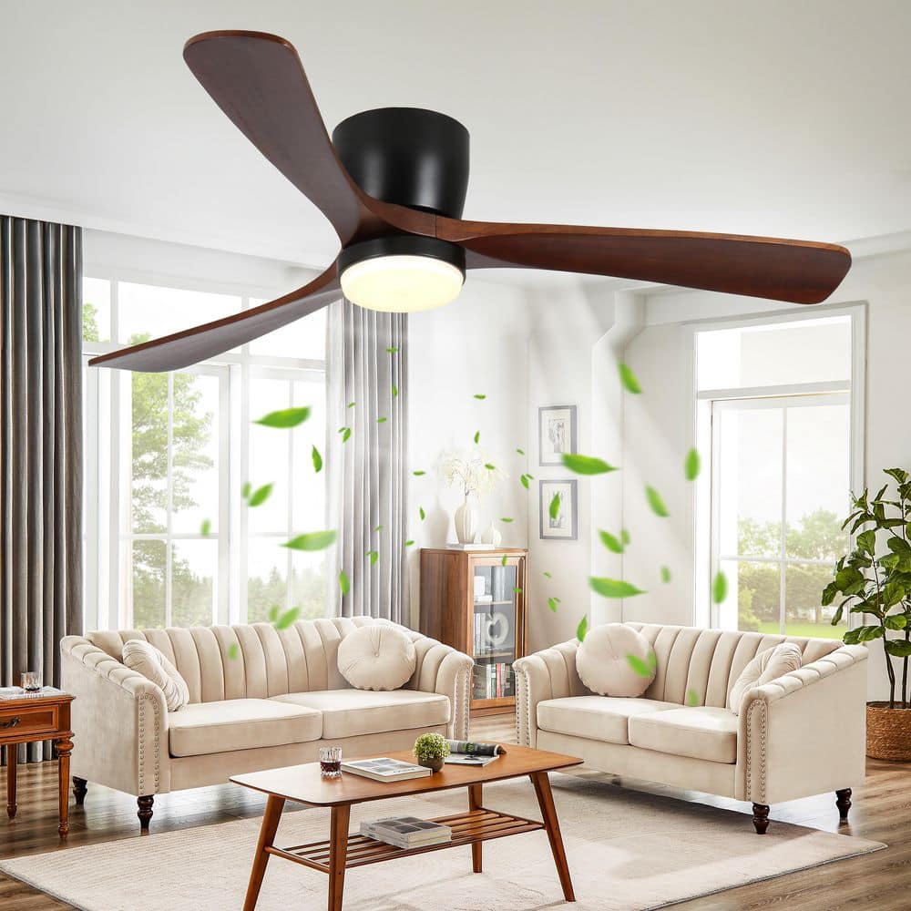 52 in. Smart Indoor Black Ceiling Fan with 3-Colors LED Light and Dimmer and DC Reversible and APP/Wall Switch/Remote - Hercitys