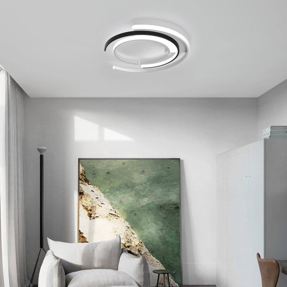 19.68 in. Modern Creative White and Black Integrated LED Flush Mount Ceiling Light with White Acrylic Shade - Hercitys