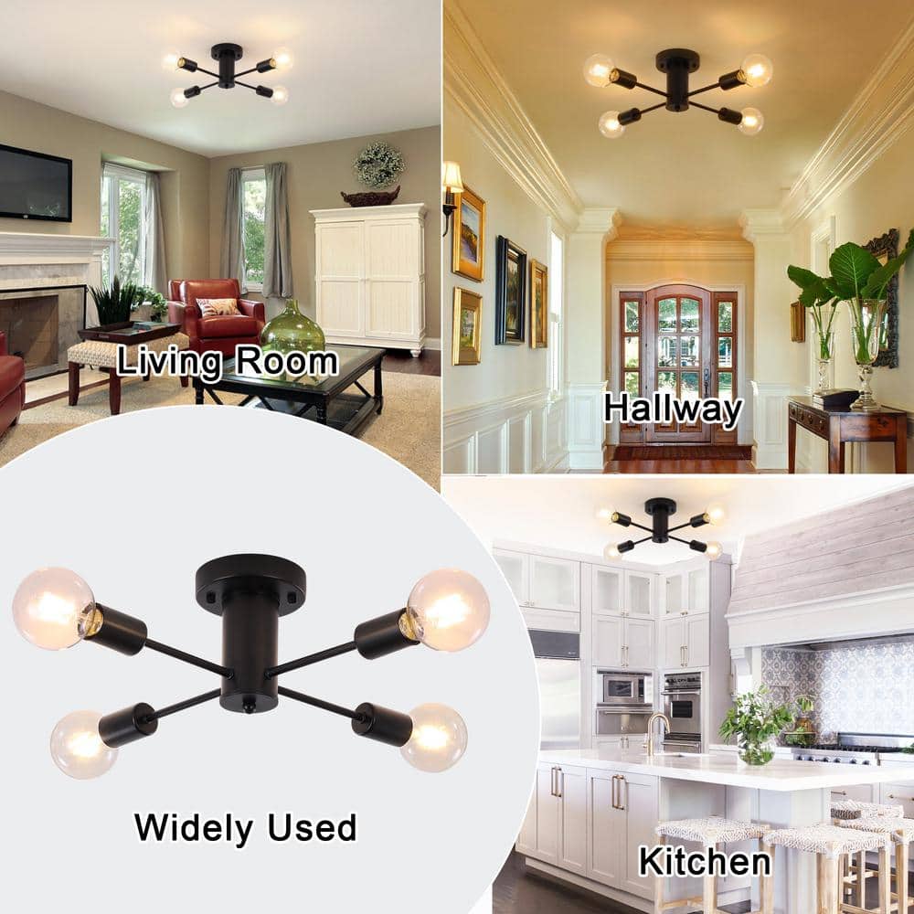 17.5 in. 4-Light Black Sputnik Transitional Flush Mount Ceiling Lights - Hercitys