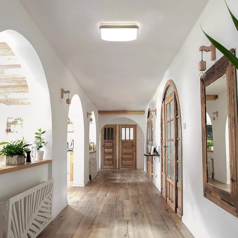 14 in. Brushed Nickel Dimmable LED Square Flush Mount Ceiling Light 4000K - Hercitys