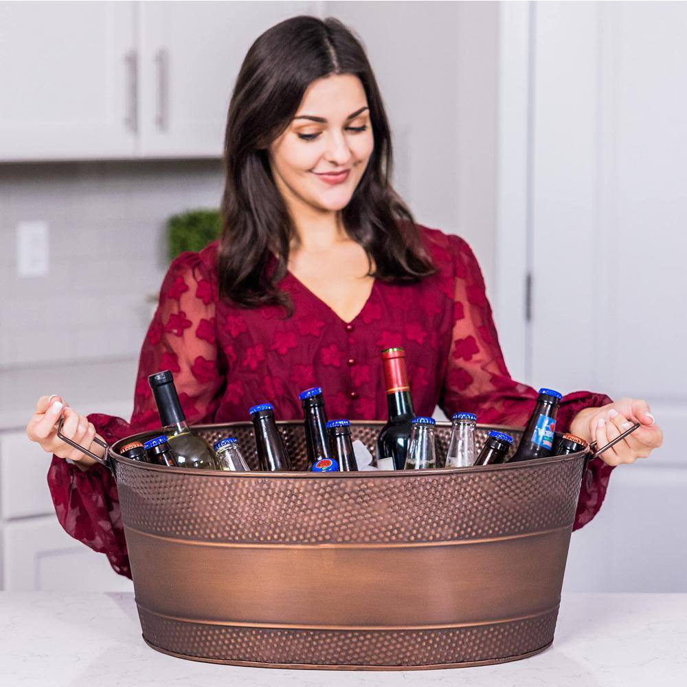 25 qt. Heavy-Duty Galvanized Steel Leak Resistant Large Oval Party Beverage Tub in Copper Easy to Clean with Handles - Hercitys