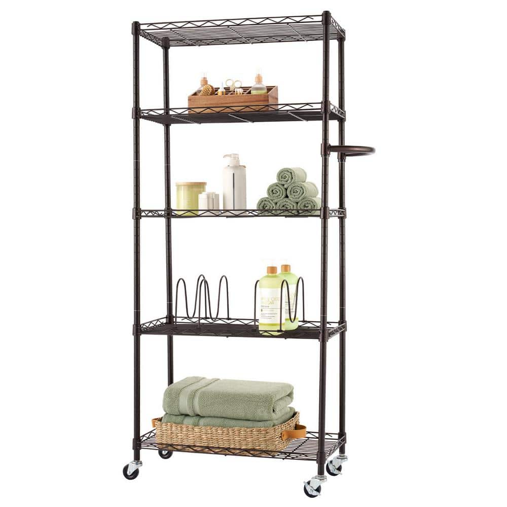 5-Shelf Steel Bronze Pantry Organizer with Shelf Dividers - Hercitys