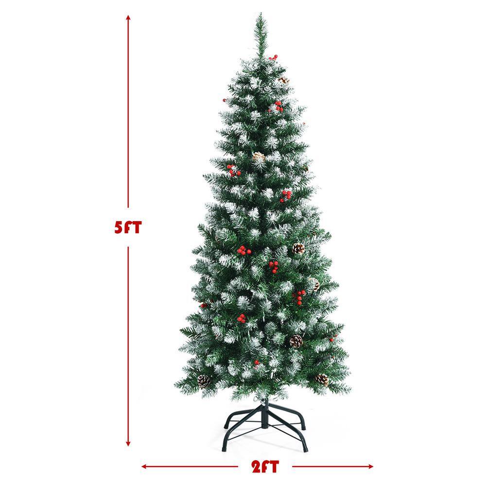 5 ft. Pre-Lit Hinged Christmas Tree Artificial Pencil Xmas Tree with LED Lights - Hercitys
