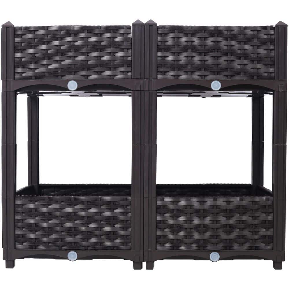 31.5 in. x 15.7 in. x 27.7 in. Plastic Planter Raised Beds, Elevated Planter Garden Box with Drainage Plug, Brown - Hercitys