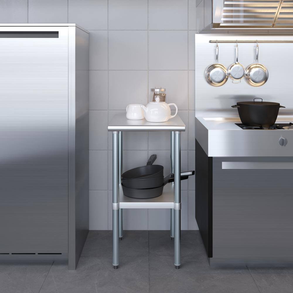 24 in. x 18 in. Stainless Steel Kitchen Utility Table with Adjustable Bottom Shelf - Hercitys