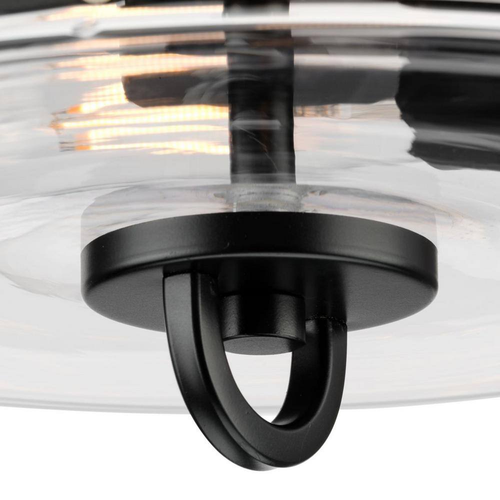 12 in. 60-Watt Huntscroft Collection 2-Light Matte Black No Bulbs Included Flush Mount with Clear Glass Shade - Hercitys