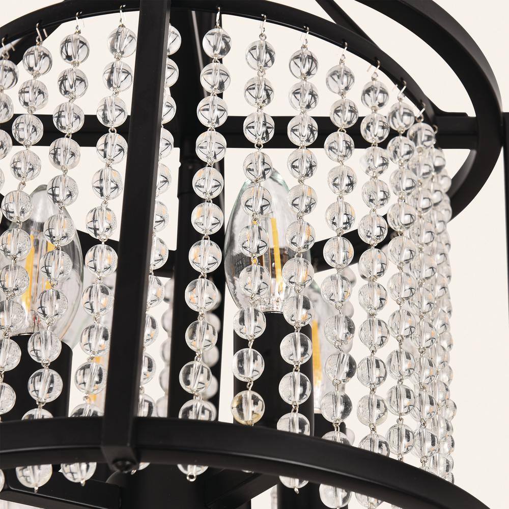 11.8 in. 4-Light Modern Black Lantern Semi-Flush Mount with Crystal Teardrop Pendant Shade - Hercitys