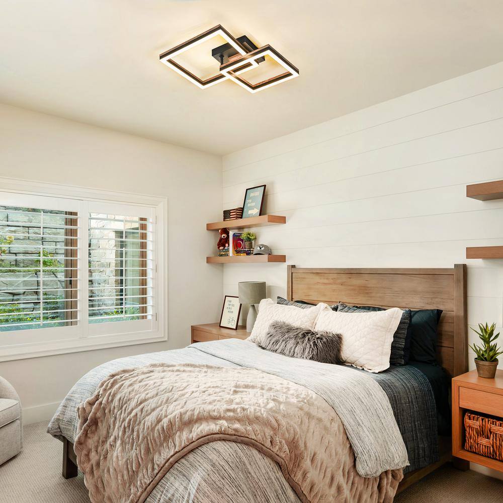 13.39 in. 2-Light Wooden Integrated LED Flush Mount Ceiling Light - Hercitys