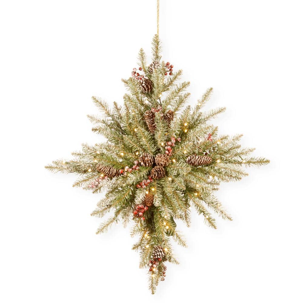 32 in. Snowy Dunhill Fir Bethlehem Star with Battery Operated LED Lights - Hercitys