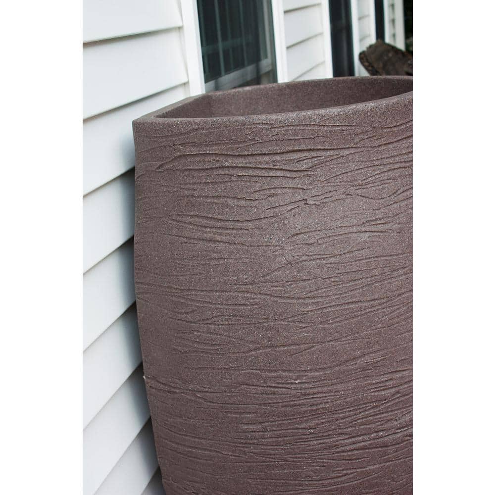 50 Gal. Earth Brown Water Urn Flat-Back Rain Barrel with Integrated Planter and Diverter Kit - Hercitys