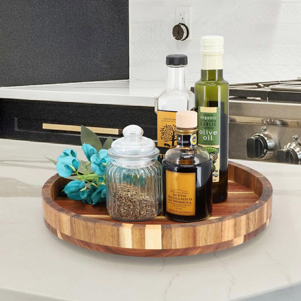 13 in. Acacia Wood Lazy Susan Tray - Hercitys
