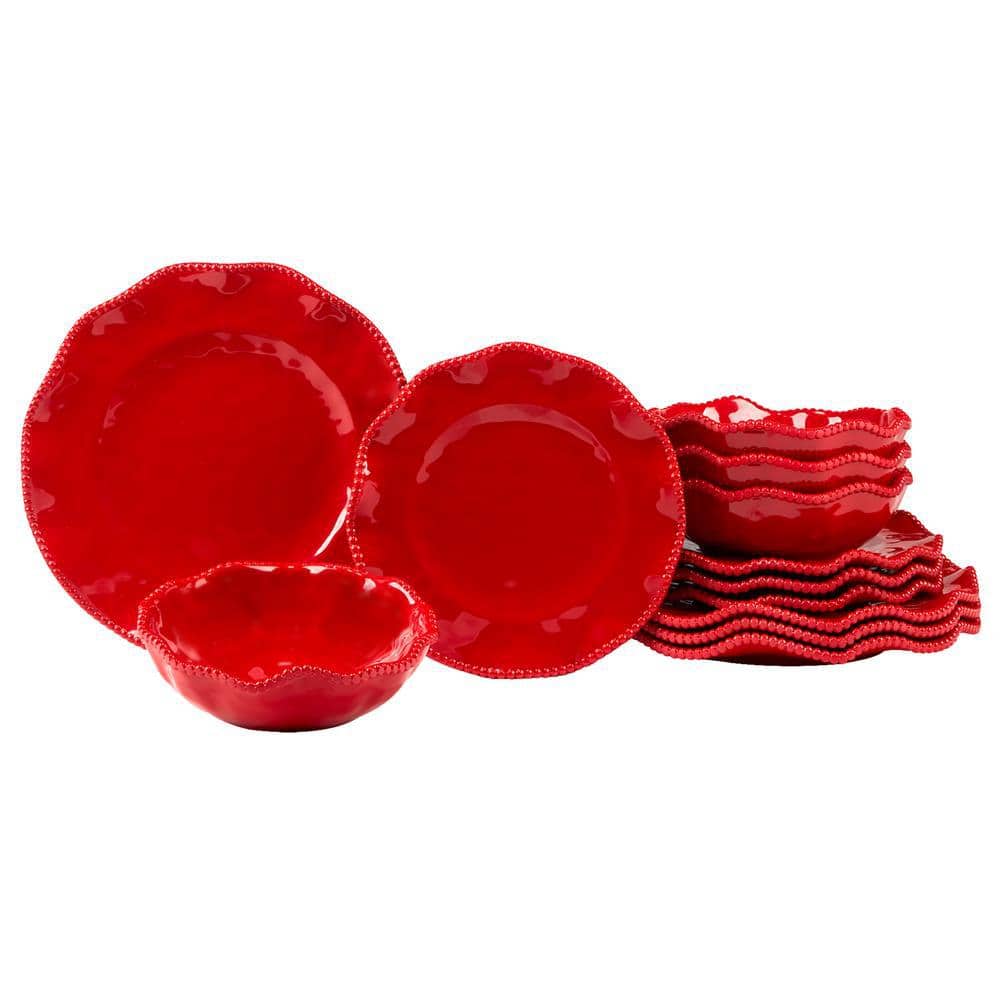 12-Piece Melamine Perlette Red Melamine Dinnerware Set - Hercitys