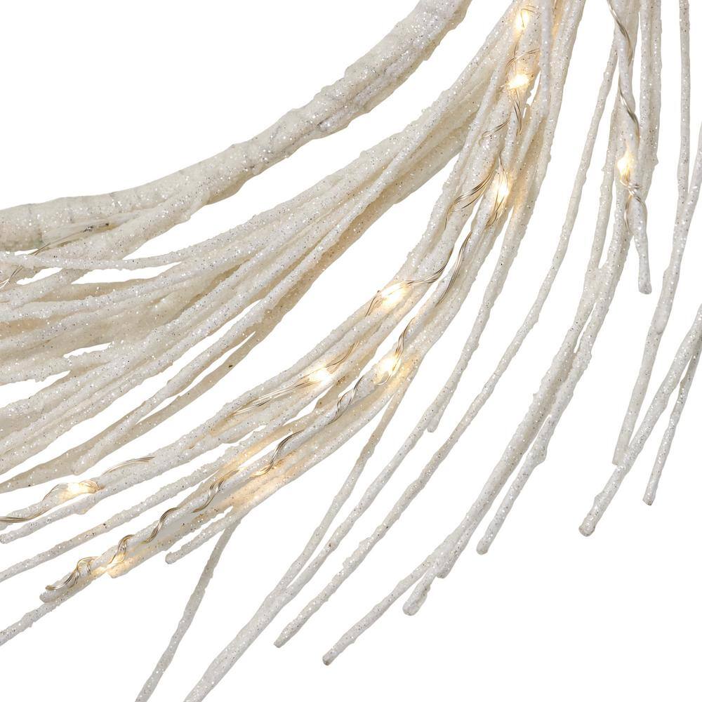 24 in. Dove White Glitter Battery Operated Pre-Lit Warm White LED Artificial Christmas Wreath - Hercitys
