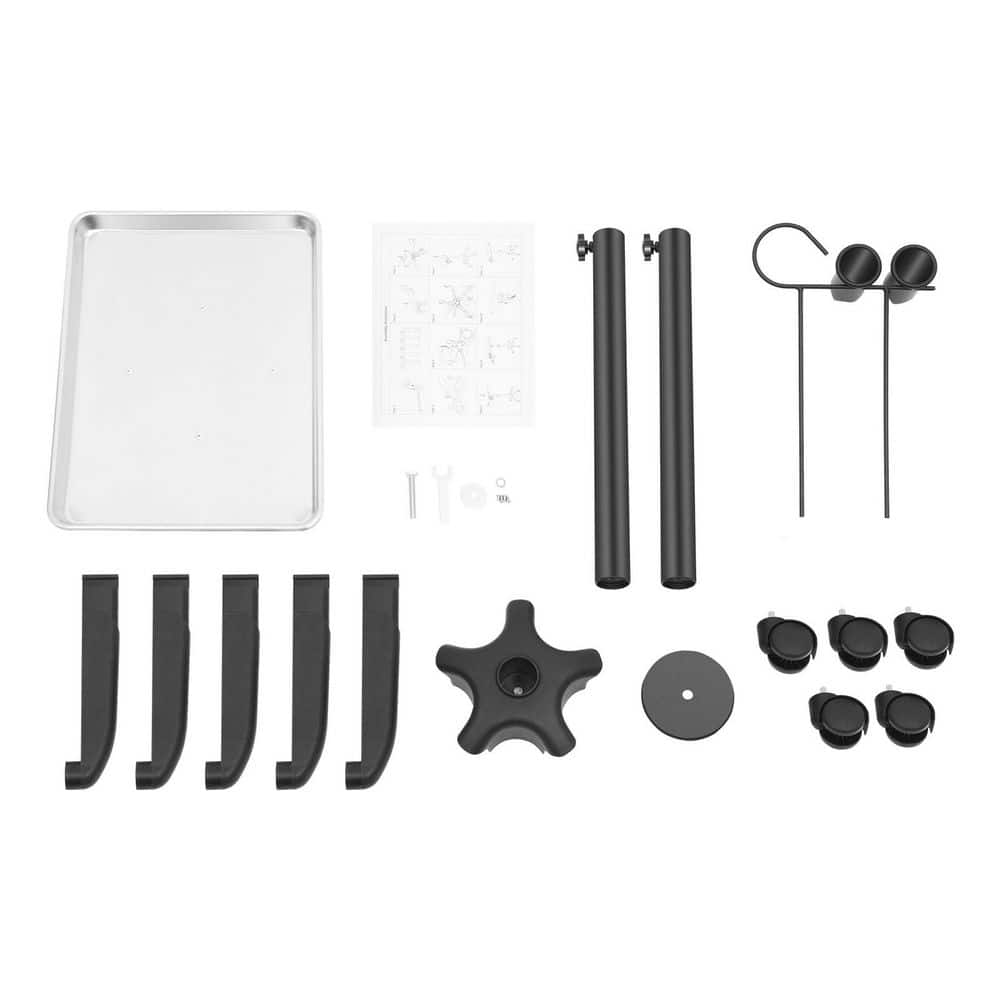 1-Tier Metal Height Adjustable 5-Wheeled Salon Tray in Silver - Hercitys