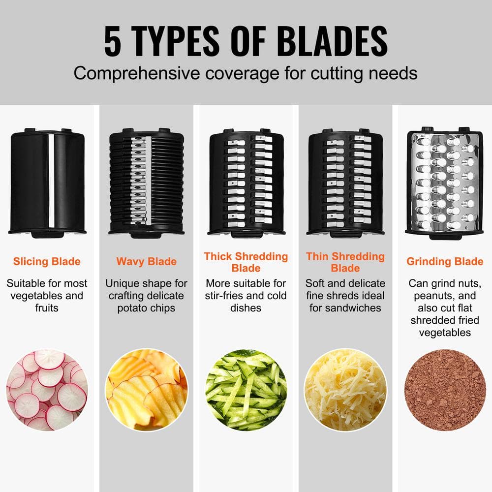 250 W Electric Cheese Grater and Salad Maker, Vegetable Slicer and Shredder with 5 Attachments, Stainless Steel Fruit - Hercitys