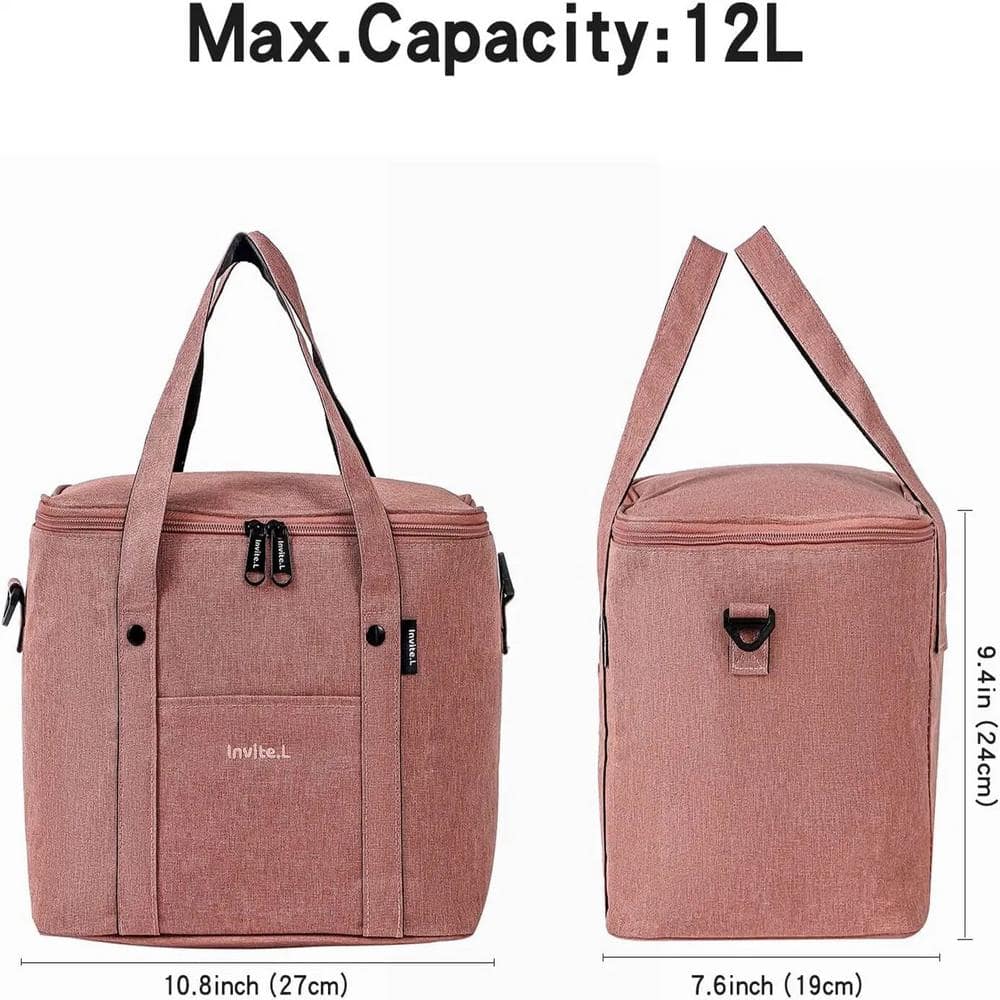 13 Qt. Insulated Cooler Lunch Bag with Leakproof and Shoulder Strap in Pink - Hercitys