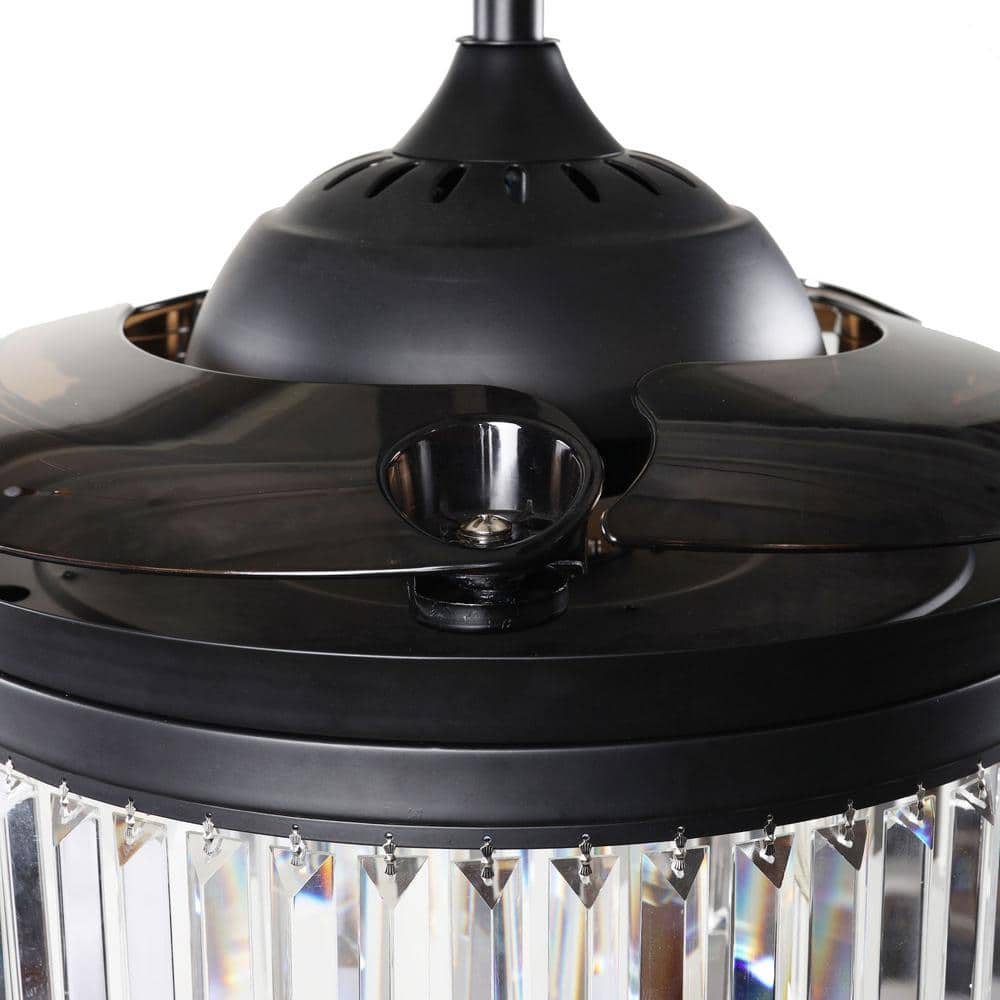 42 in. Black Crystal Retractable Ceiling Fan with Light Kit and Remote Control - Hercitys
