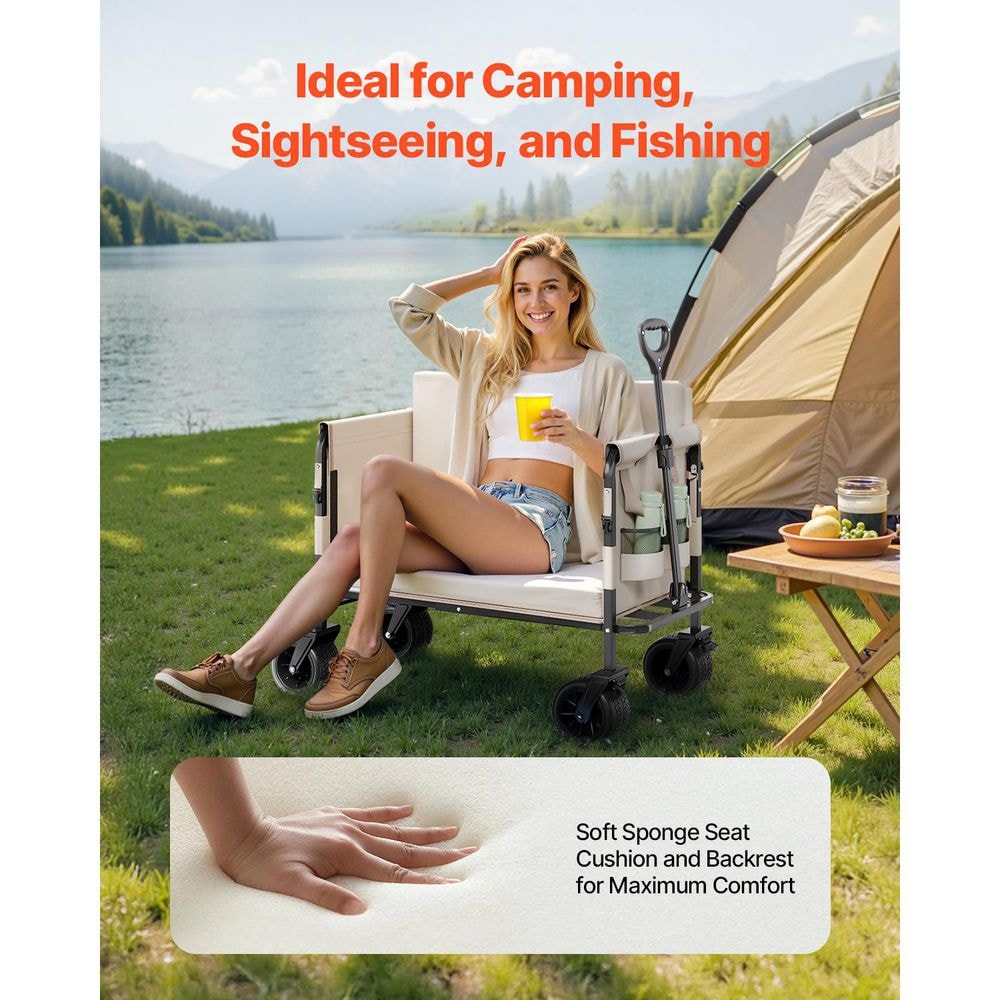 12.7 cu. ft. Collapsible Folding Wagon 550 lb. Load Fabric Utility Wagon, 2 in 1 Foldable Garden Carts Converts to Bench - Hercitys