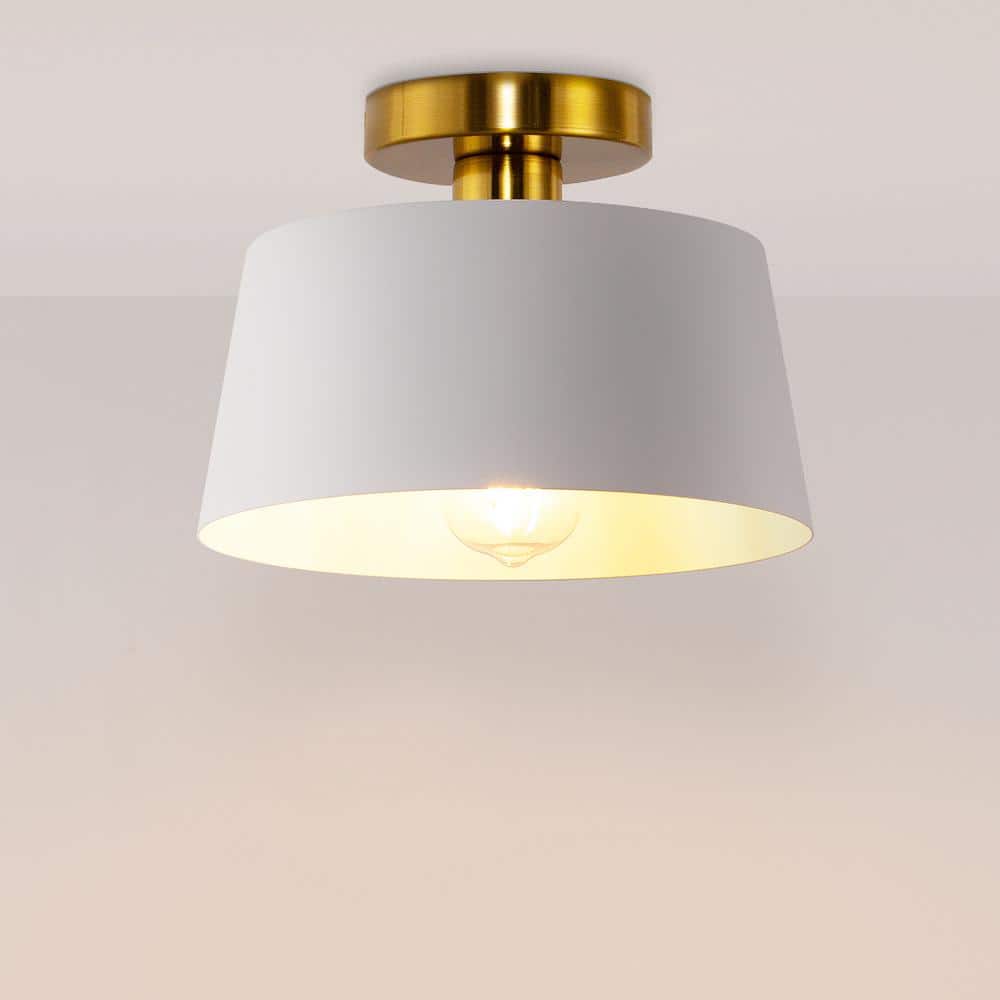 1-Light White Metal Semi-Flush Mount for Bathroom, E26 Base, No Bulbs Included (2-Pack) - Hercitys