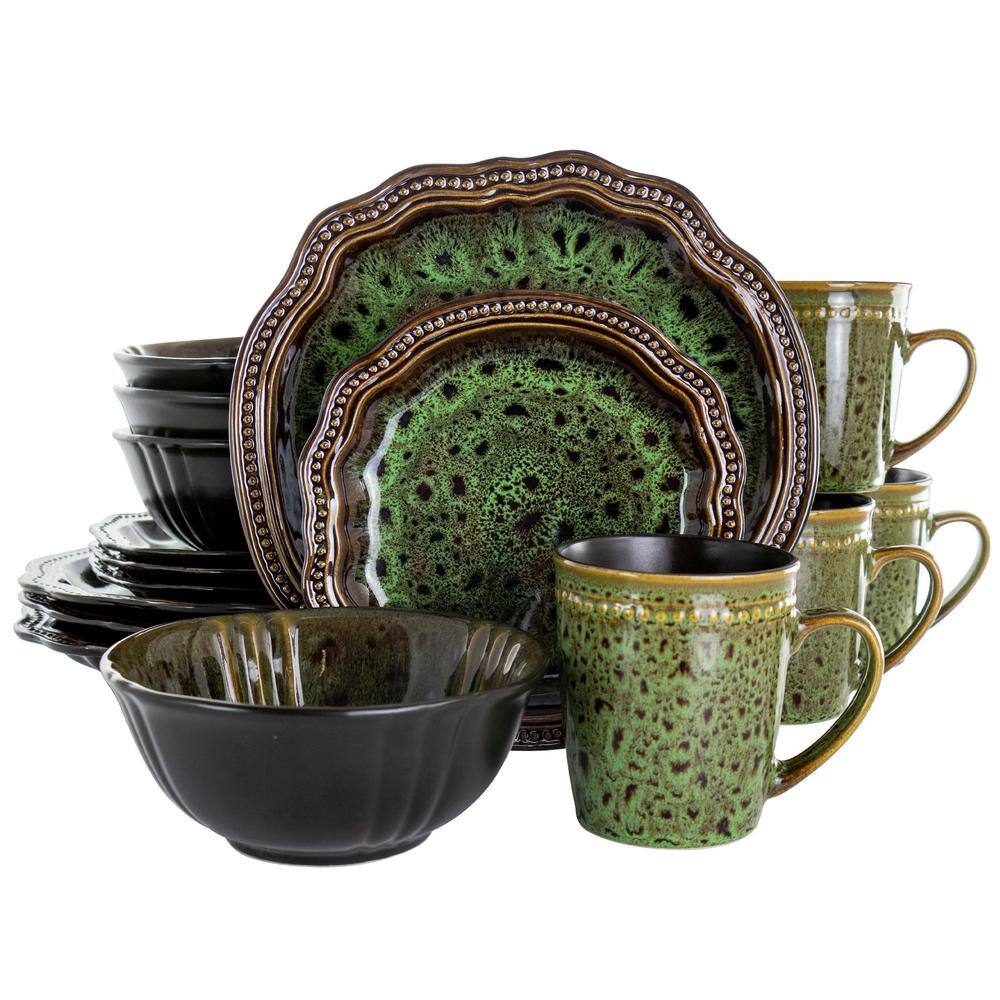 16-Piece Jade Waves Green Stoneware Dinnerware Set (Service for 4) - Hercitys