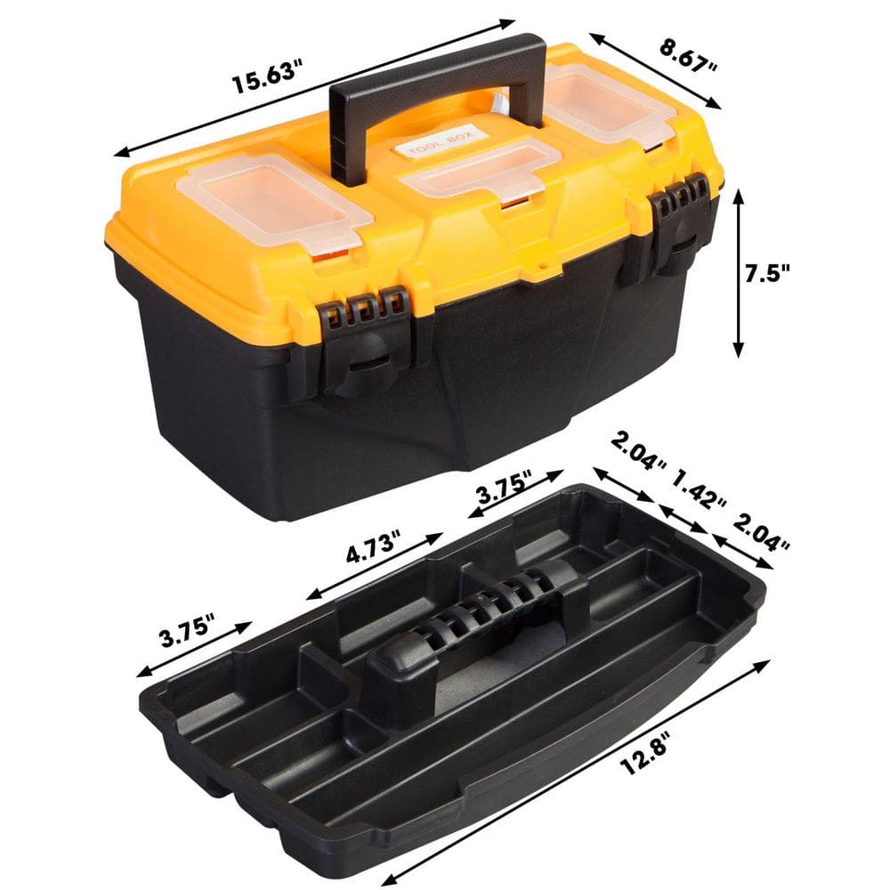 15.5 in. Plastic Portable Tool Box with Hardware Storage Lid - Hercitys