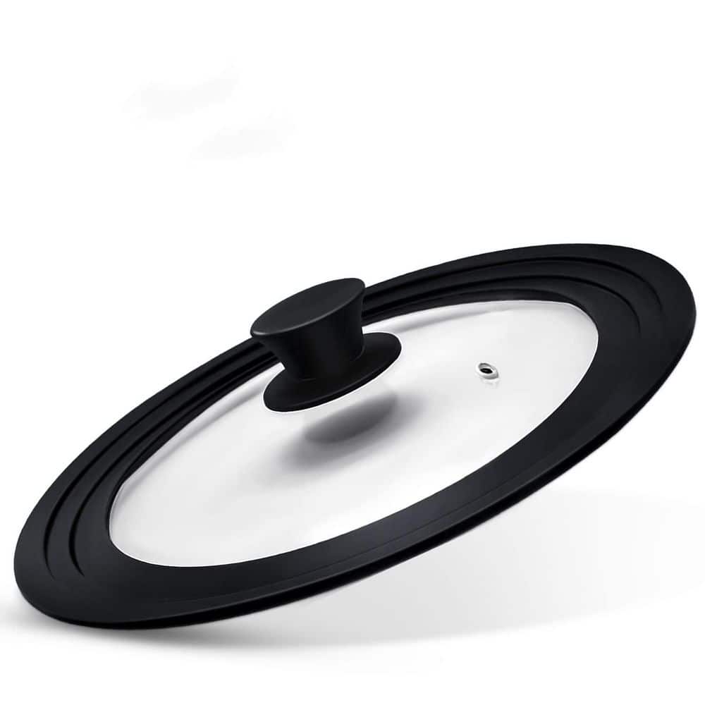 12 in. Universal Tempered Glass Pot Lid with Heat Resistant Silicone Rim for 10 in. 11 in. 12 in. Dia. Pots and Pans - Hercitys