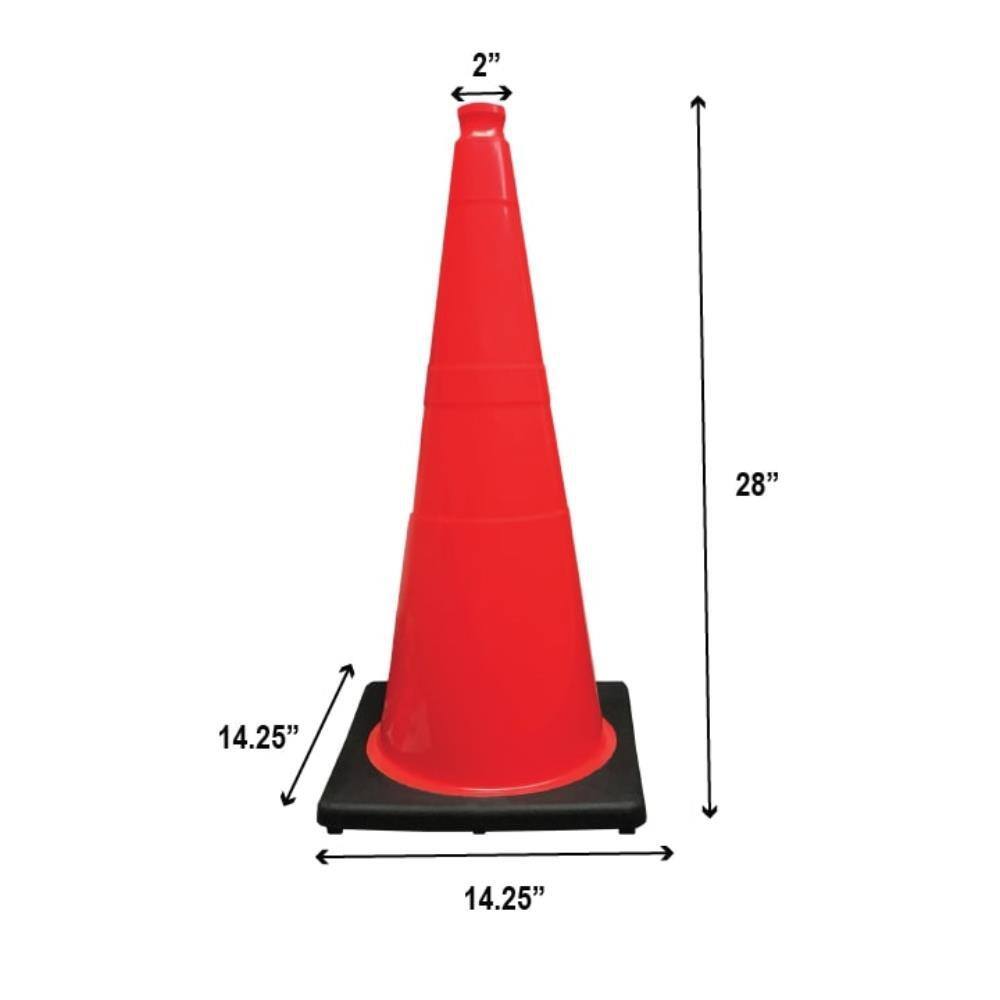28 in. Orange Traffic Cone with Black Base 10 lbs. (6-Pack) - Hercitys