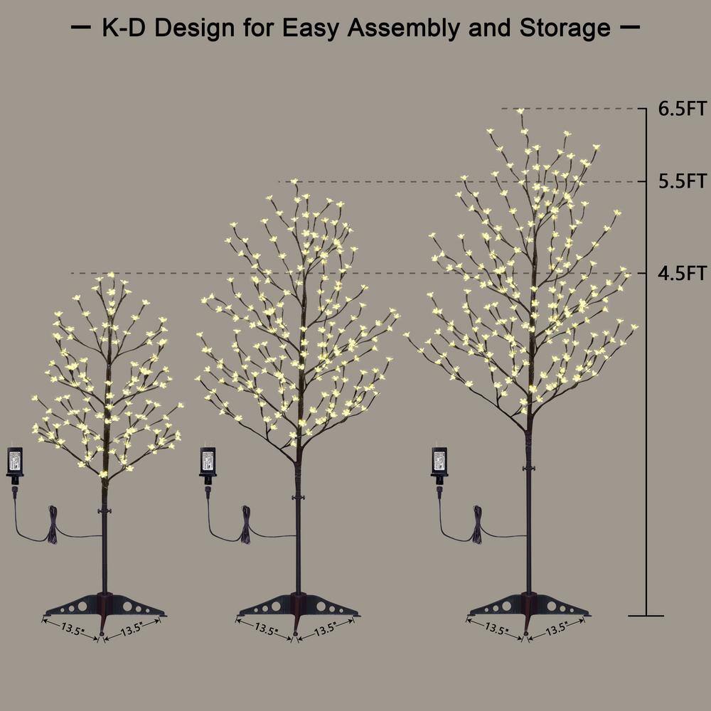 456 ft. Pre-Lit Cherry Blossom Tree Warm White lights, Pack of 3, Artificial Christmas Tree - Hercitys