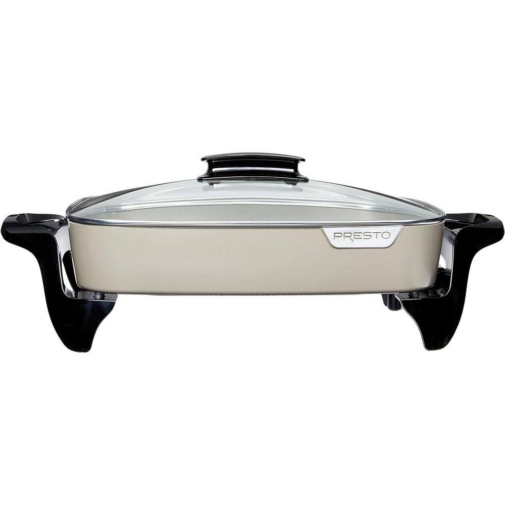 16 in. Ceramic Non-Stick Electric Skillet in Gray with Lid, 120-Volt 1500-Watts, Easy to Clean - Hercitys