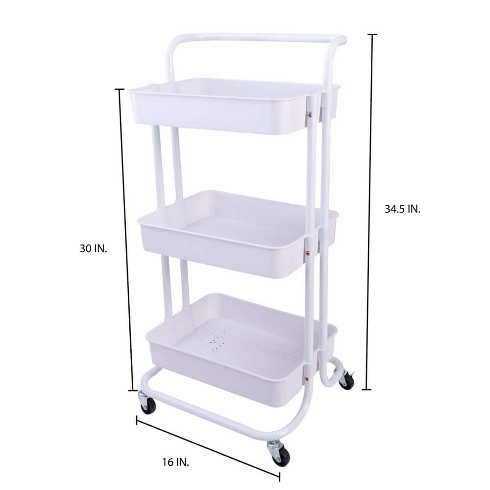 3-Tier Rolling Basket Cart in White - Hercitys