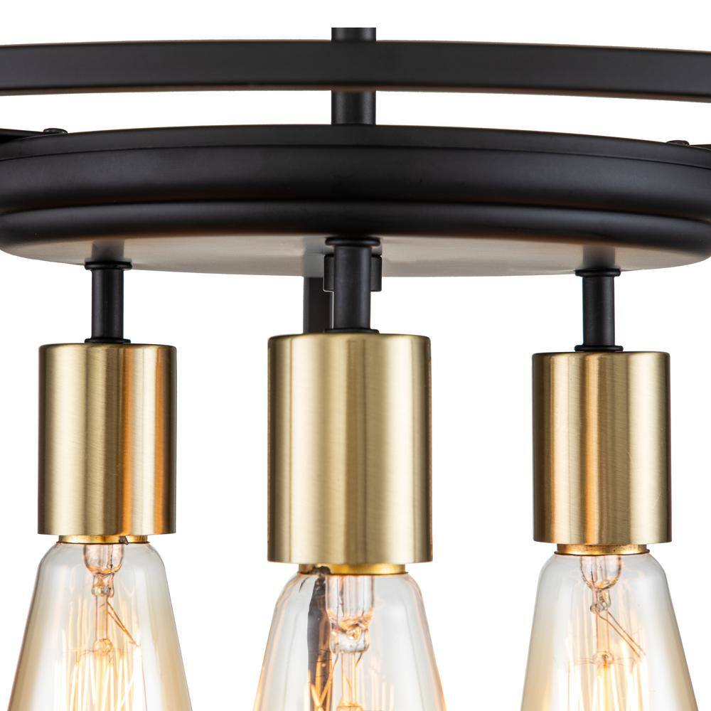 14 in. 3-Light Black and Gold Drum Cage Semi Flush Mount Light - Hercitys