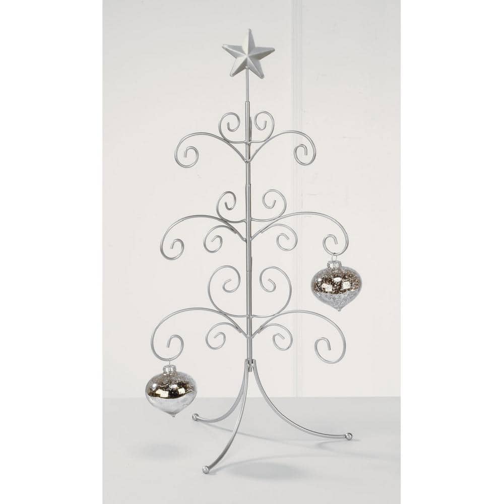 22 in. Silver Metal Christmas Ornament Tree with Hanging Branches - Hercitys