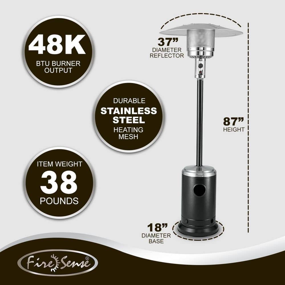 48,000 BTU Onyx and Stainless Steel Propane Standing Patio Heater - Hercitys