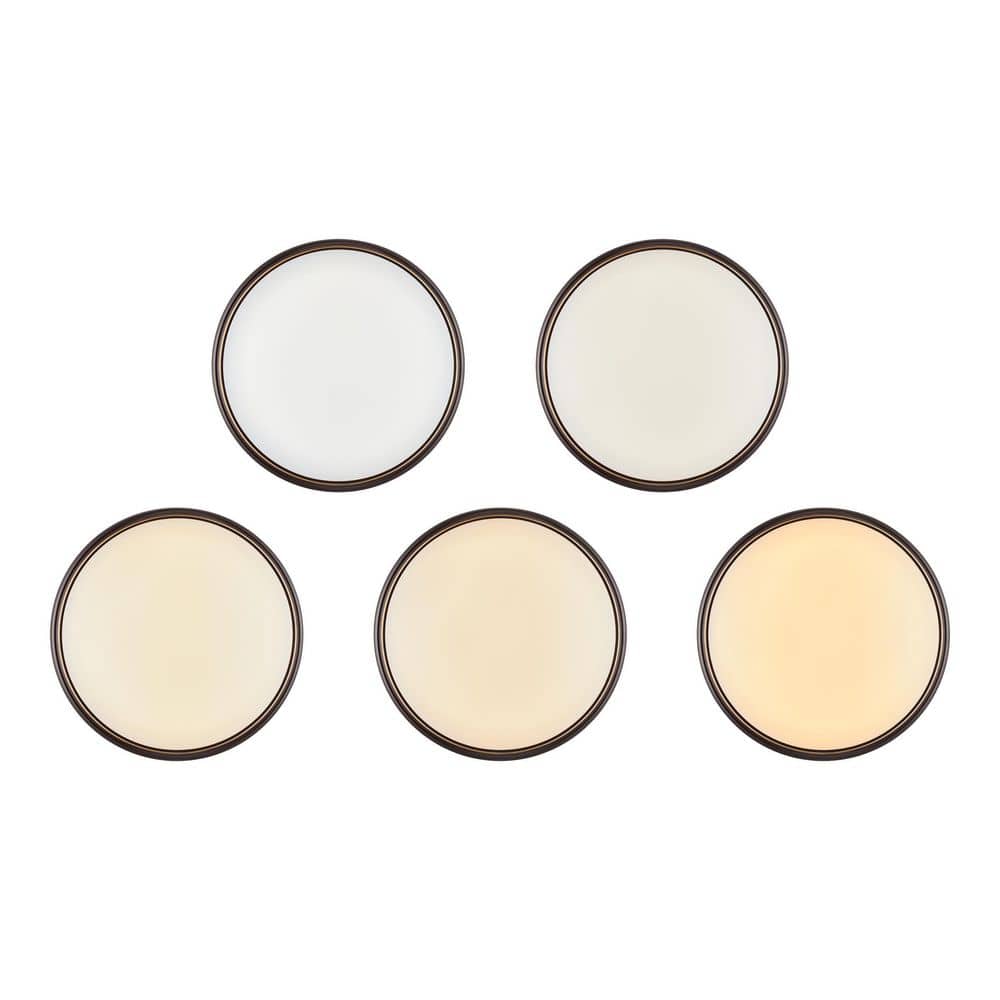 14 in. Light Brushed Nickel and Oil-Rubbed Bronze Adjustable CCT Integrated LED Flush Mount with Interchangeable Trim - Hercitys