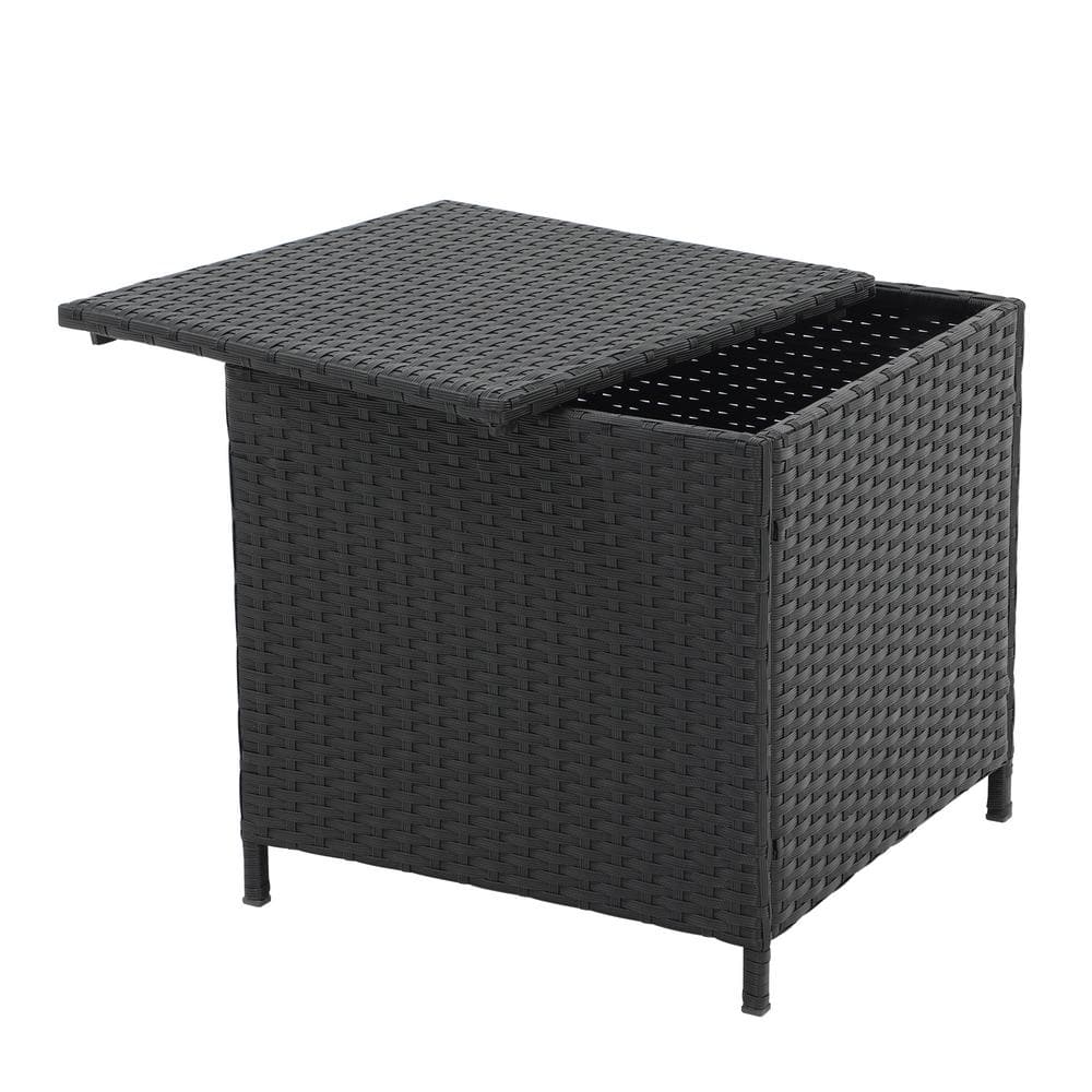 21 Gal. Black Wicker Outdoor Side Storage Deck Box - Hercitys