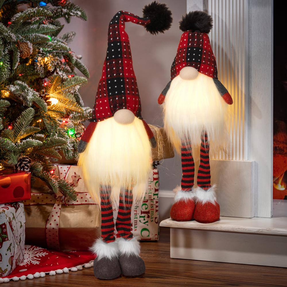 25.2 Illuminated Standing Plush Holiday Gnome Set of 2 - Hercitys