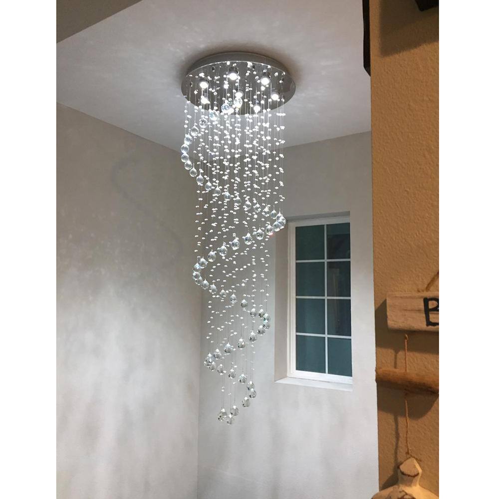 23.62 in. 8-Light Silver Modern Raindrop Crystal Flush Mount Ceiling Light - Hercitys