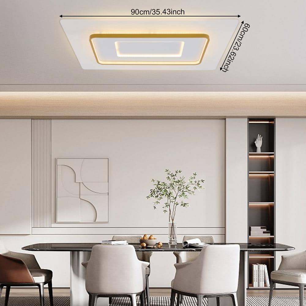 35.43 in. 1-Light White Modern Creative Wave Design Dimmable Selectable LED Flush Mount Ceiling Light with Remote - Hercitys