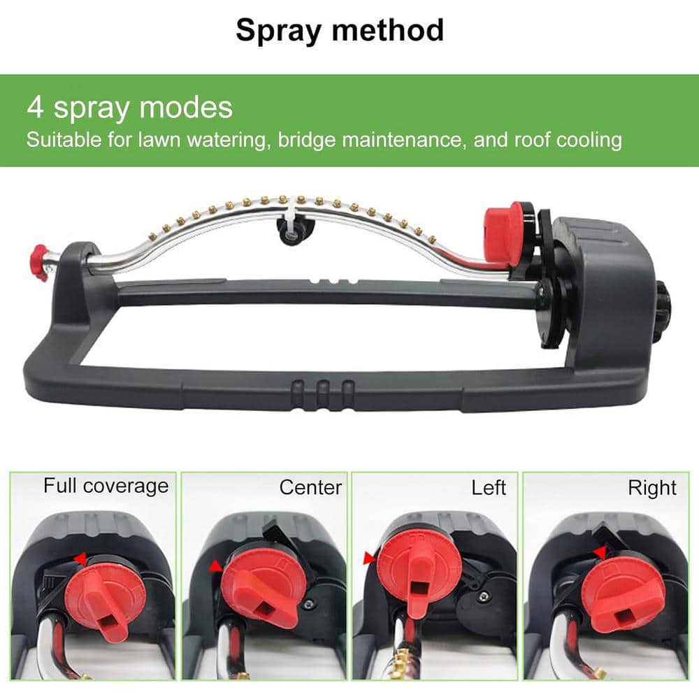3600-sq. ft. Revolving Sprinkler Heavy Duty Metal 3-Way Oscillating Sprinkler, Metal Base Oscillating Sprinkler, Green - Hercitys