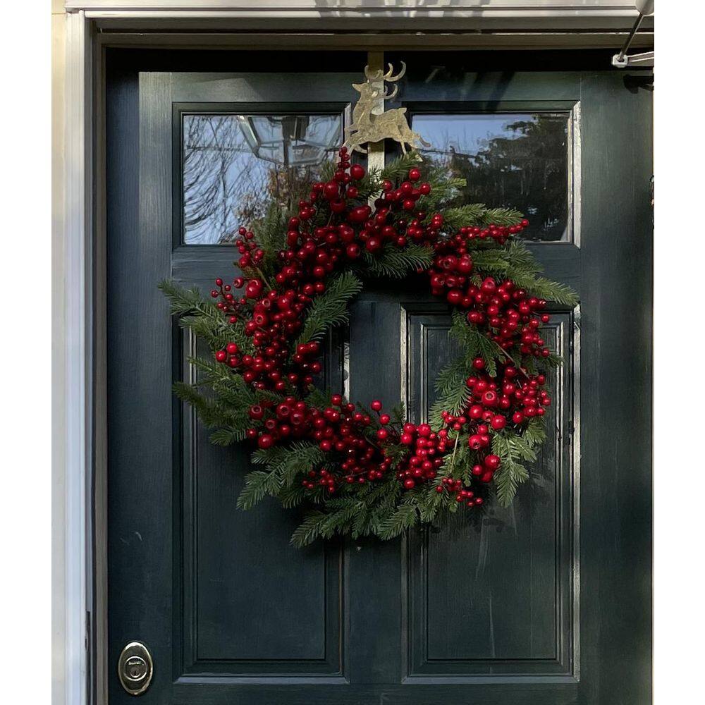 14 in. Gold Metal Wreath Holder with Reindeers - Hercitys