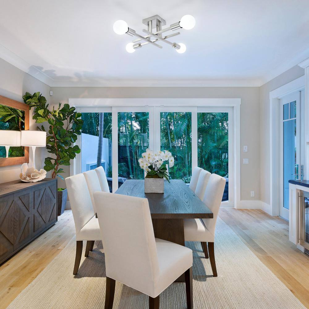 18.11 in. 4-Light Nickel Modern Sputnik Semi- Flush Mount Ceiling Lights with No Bulbs Included - Hercitys