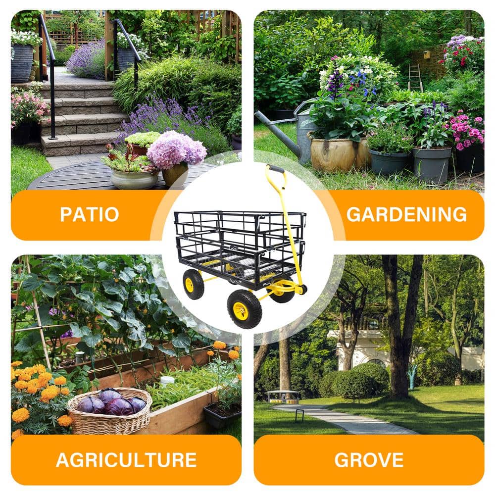 16.7 cu. ft. Metal Yard Wagon Garden Cart Removable Sides Black - Hercitys